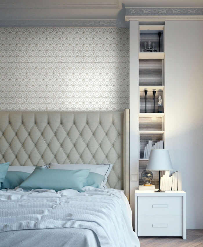 white colored floral pattern headboard mosaic tile.jpg
