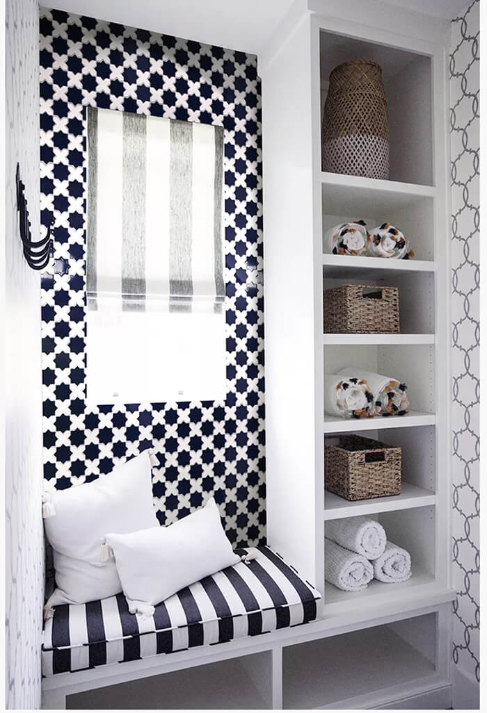 install a feature wall with blue and white mosaic tiles star cross pattern.jpg
