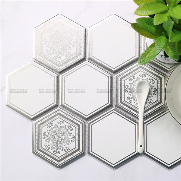 silver and white hexagon metallic print mosaic