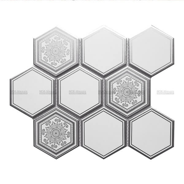 Matt Metallic print porcelain mosaic Super Hexagon White CZO931D