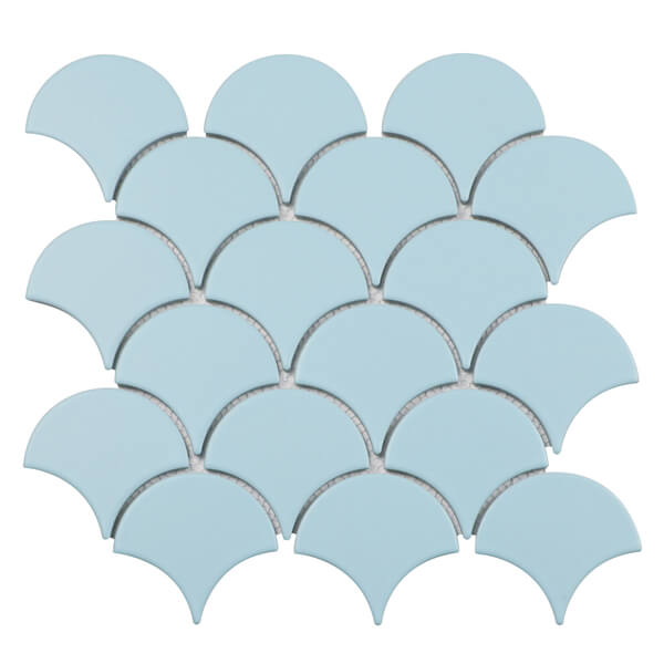 Sky Blue Ceramic Fish Scale Fan Shaped Mosaic Tile Wholesale China