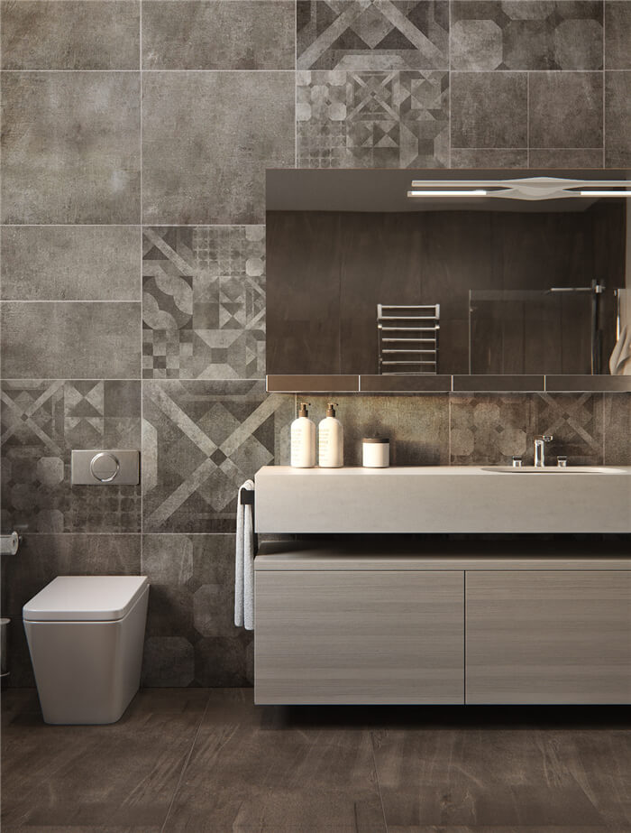 a distinctive bathroom design with concrete look wall tiles that look postmodern style.jpg