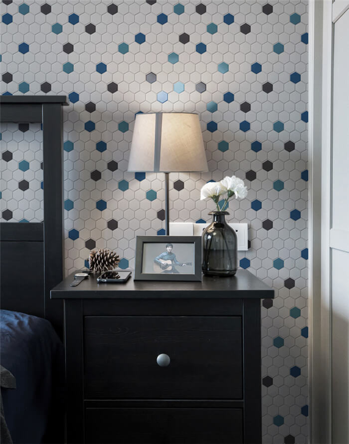 blue mixed color 2 inch hexagon ceramic mosaic tile for bedside wall.jpg