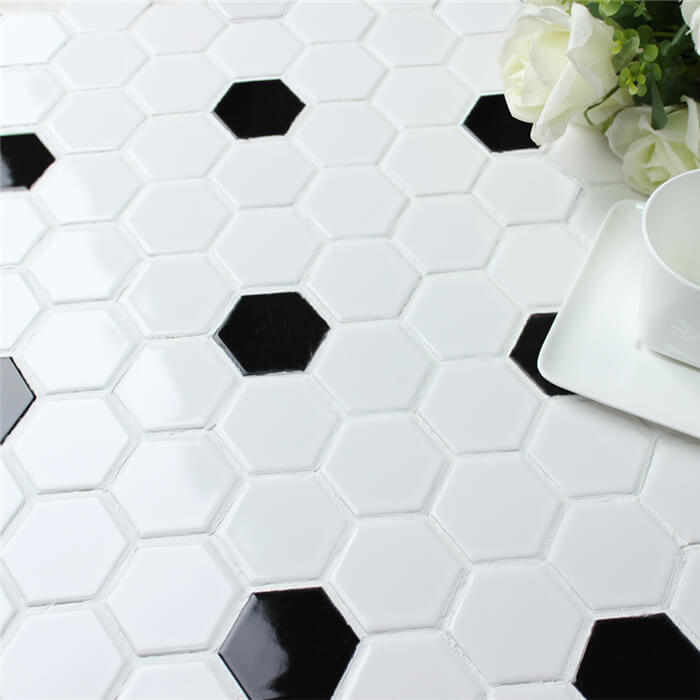 black and white mixed honeycomb hexagon shaped mosaic floor tile.jpg