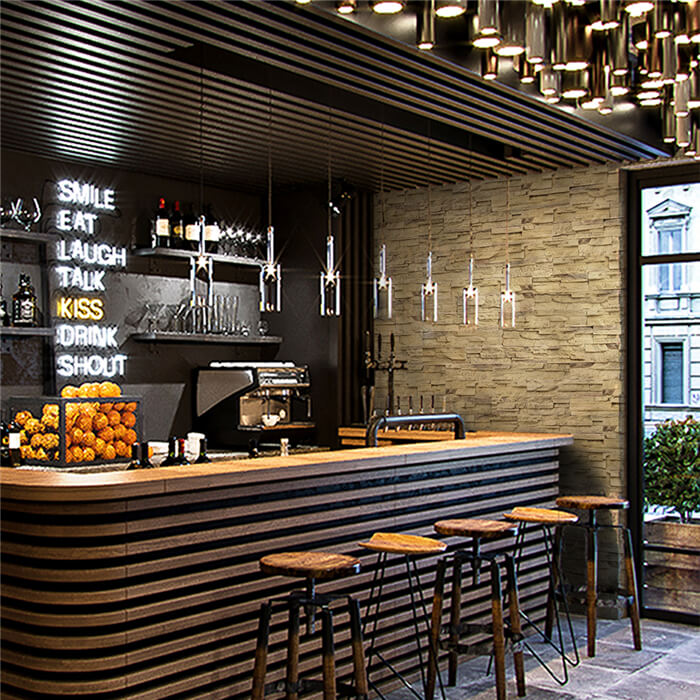 stacked stone wall installed beside to decorate the teahouse reception area.jpg