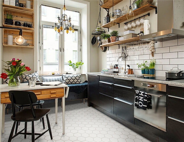 kitchen using matte white fish scale mosaic tile on floor.jpg