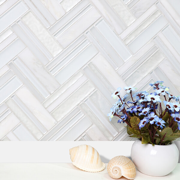 elegant white glass mixed stone herringbone mosaic tile.jpg