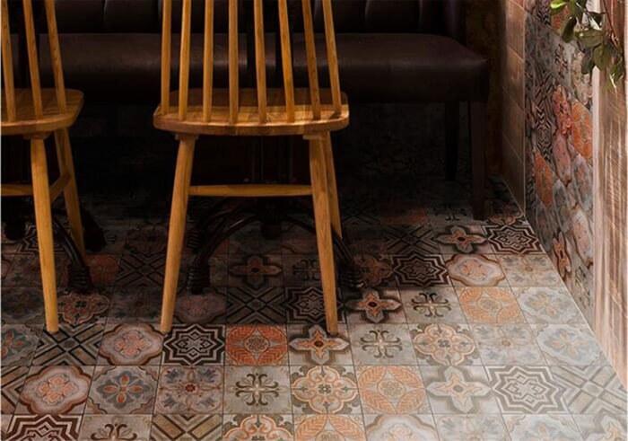 restaruant using victorian floral tile for wall and floor decoration.jpg