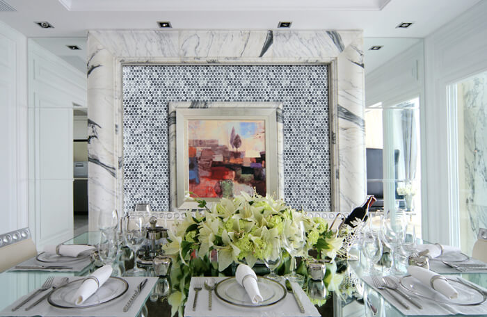 gradient gray dinning room balcksplash wall penny tile.jpg