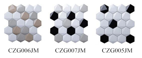three color options of 3D hexagon mosaic tile.jpg