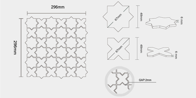 star and cross tile green porcelain mosaic CZO732A size details.jpg