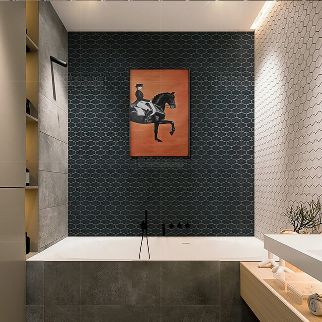 install a cozy bathroom with black long hexagon mosaic tiles.jpg