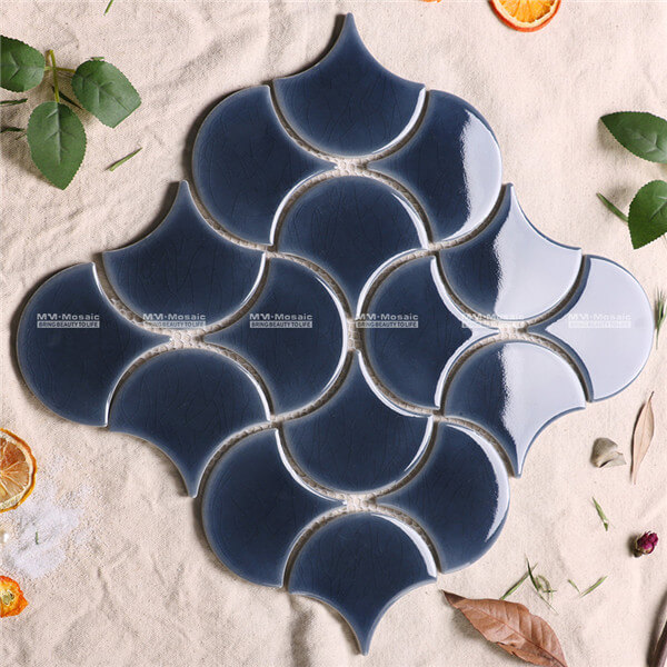 cheap fish scale porcelain mosaic in wave pattern dark blue CZB618X