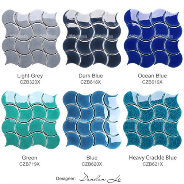 cheap fish scale porcelain mosaic in wave pattern