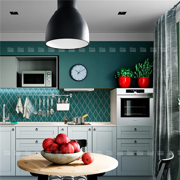 glazed shield shape porcelain mosaic in kitchen