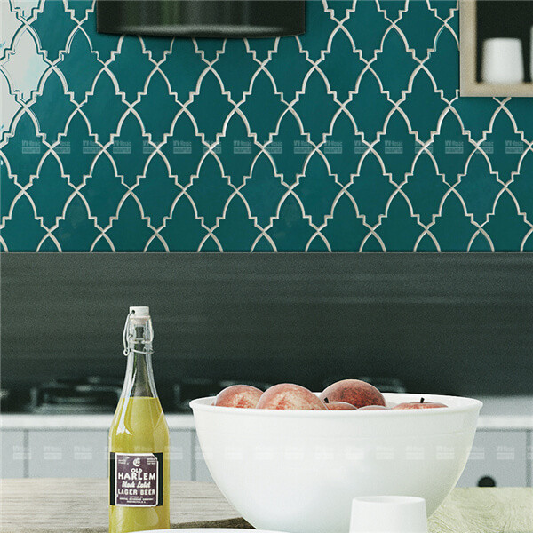 glazed shield shape porcelain mosaic used in kitchen