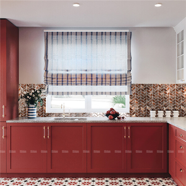 herringbone shape mosaic backsplash in kitchen