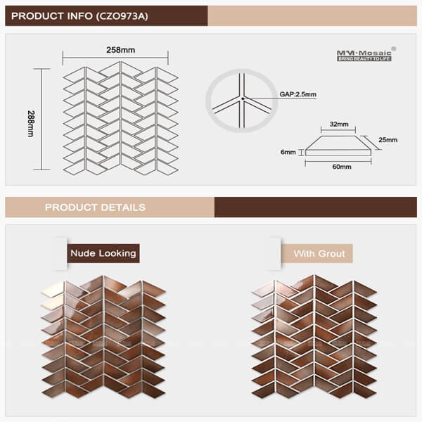 details of crystal glazed trapezium porcelain mosaic