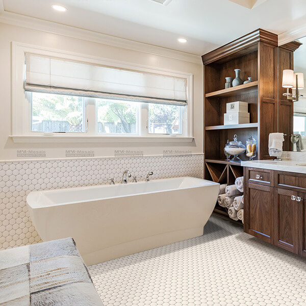 beautiful white porcelain mosaic used in bathroom