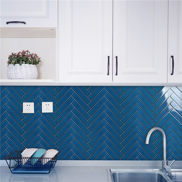 STRIP HERRINGBONE PORCELAIN MOSAIC CRYSTAL GLAZED BLUE CZG601B