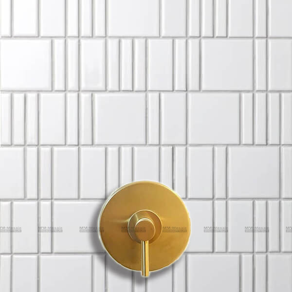 Small white porcelain mosaic tile used as shower wall tiles
