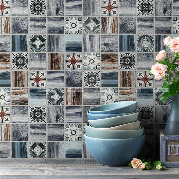 Digital Print Ancient Wood mixed Moroccan Style Porcelain Mosaic