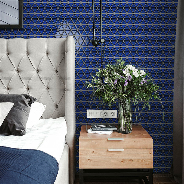 luxury blue triangle mosaic tile in bedroom