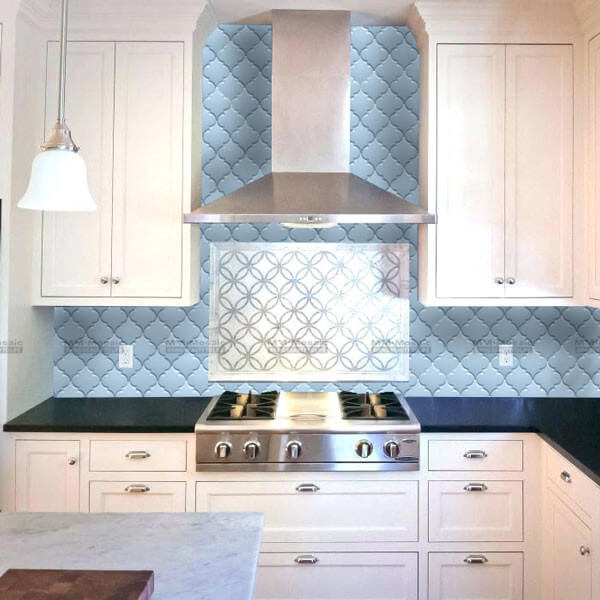 Matte Sky Blue Super Lantern Porcelain Mosaic Used as Backsplash