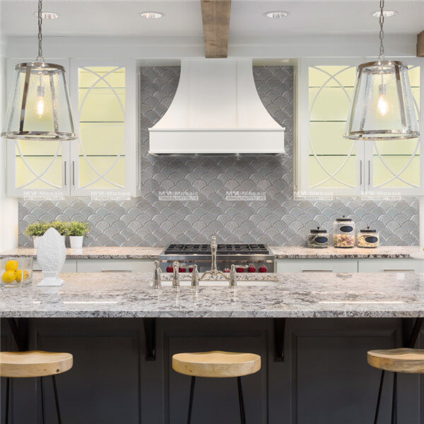 Fish-scale Porcelain Mosaic used as backsplash
