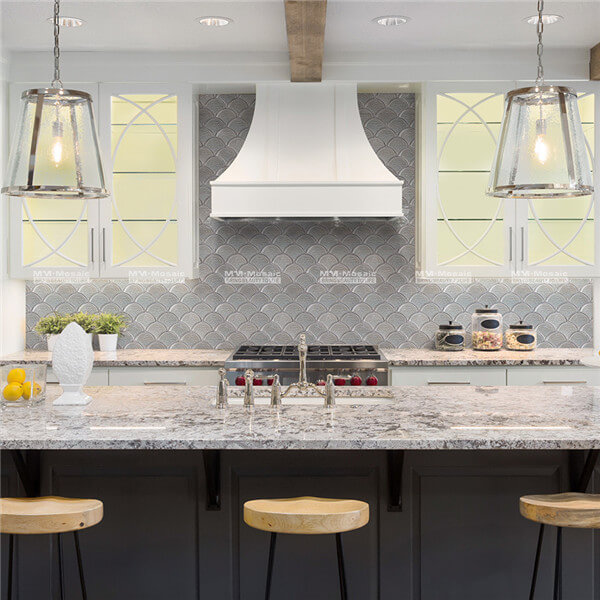 Fish-scale Porcelain Mosaic used as backsplash