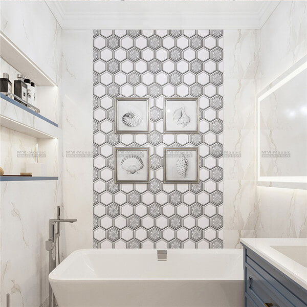 super metalic hexagon shower tiles