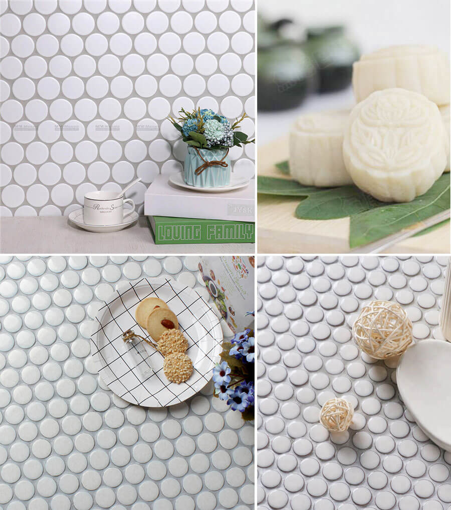 white cookies round porcelain mosaic