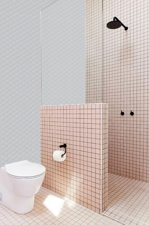 48mm pink square tiles in shower