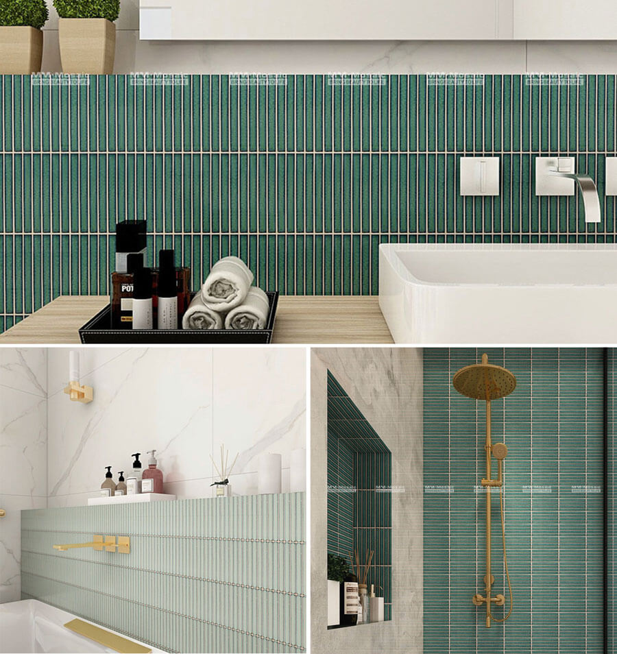 wholesale green tile stripe in shower