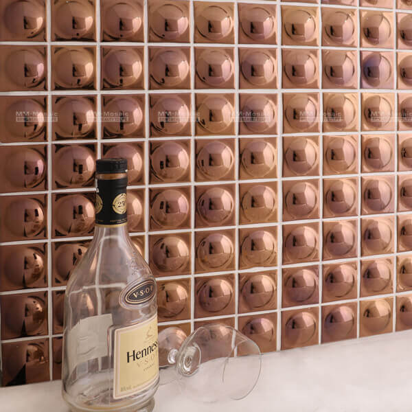 Three Dimension Rose Gold Mosaic As Bar Backsplash