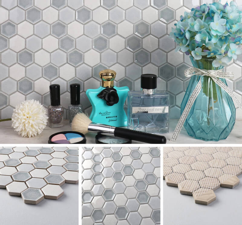 Ice Crackle Mix Glossy Hexagon Mosaic Tile ZBC6001