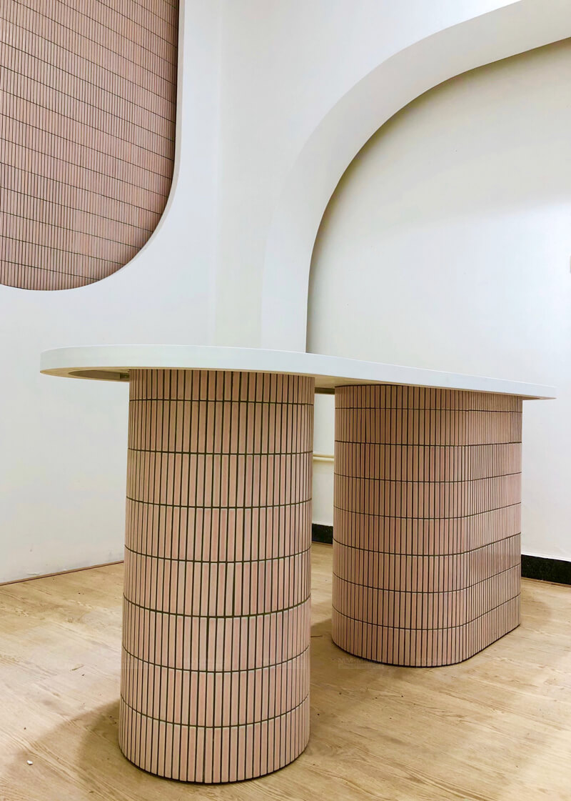 Pink Porcelain Mosaic Tiles In Commercial Space