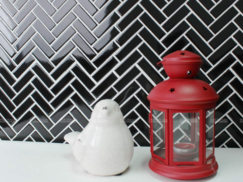 Mosaic Tiles Herringbone As Kitchen Backsplash