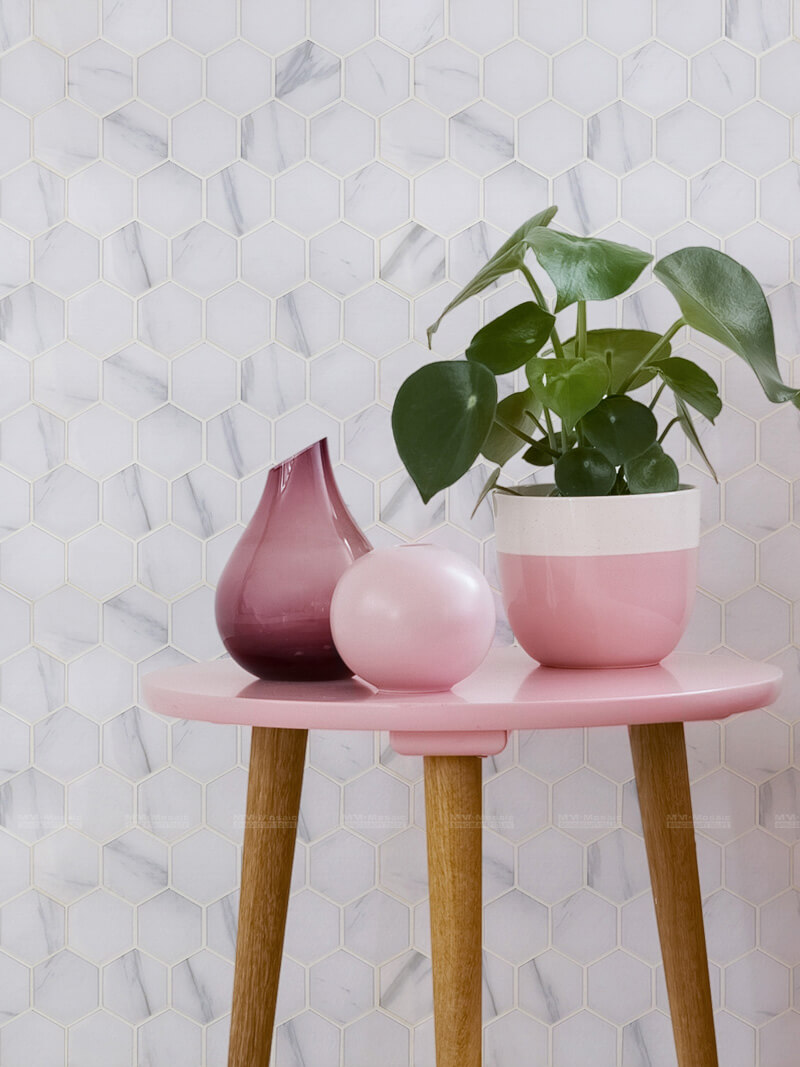 peel and stick hexagon marbling mosaic tiles