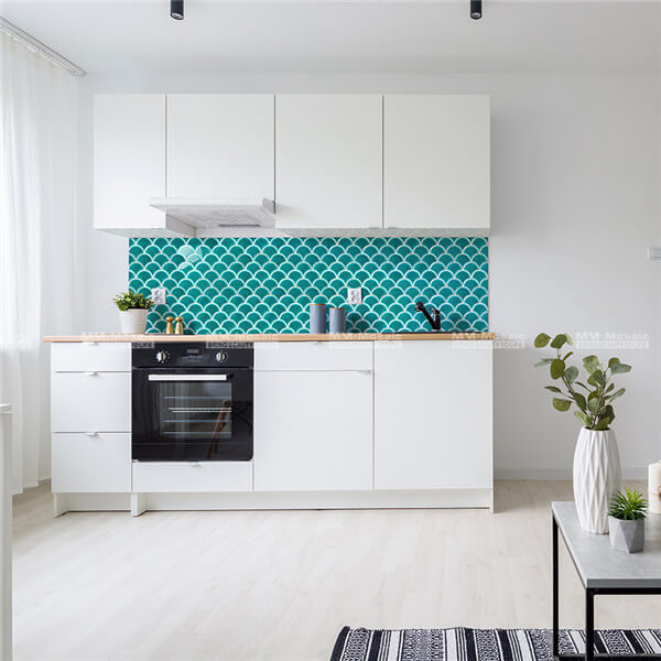 modern green tone backsplash with porcelain mosaic tile