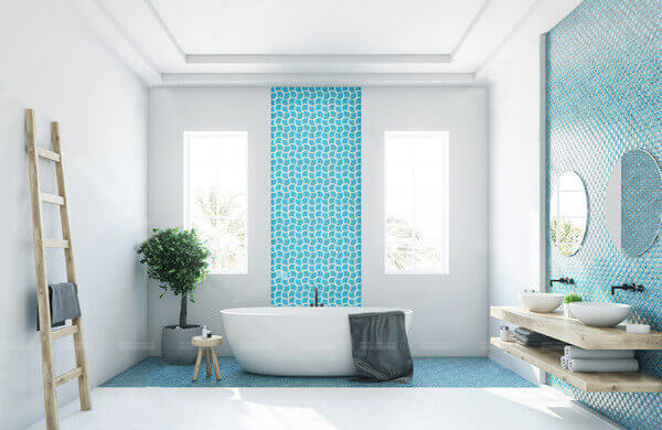 blue fish scale tile bathroom