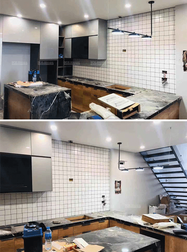 white mosaic tiles for backsplash