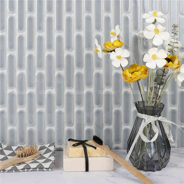 gray porcelain mosaic tile as feature wall