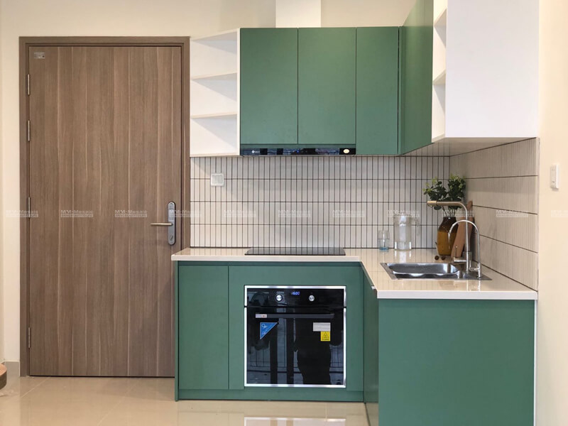 open kitchen design with white subway tile