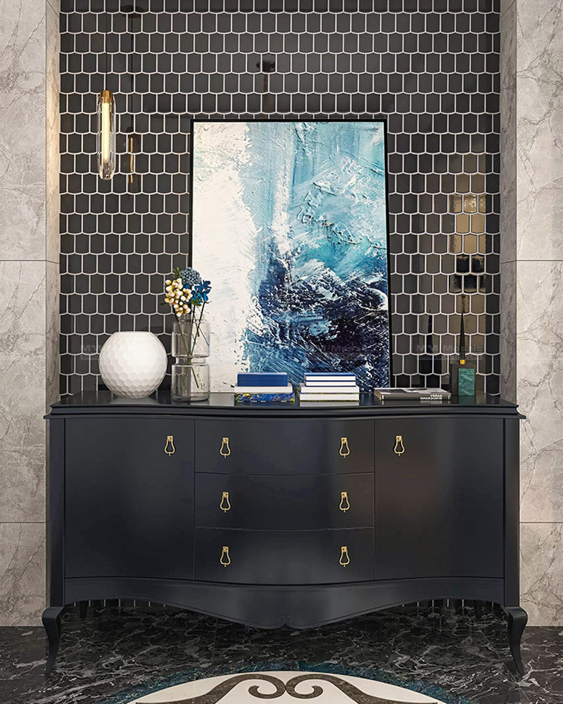 modern home interior with black tile