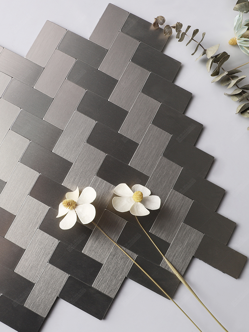 self adhesive tiles in herringbone pattern