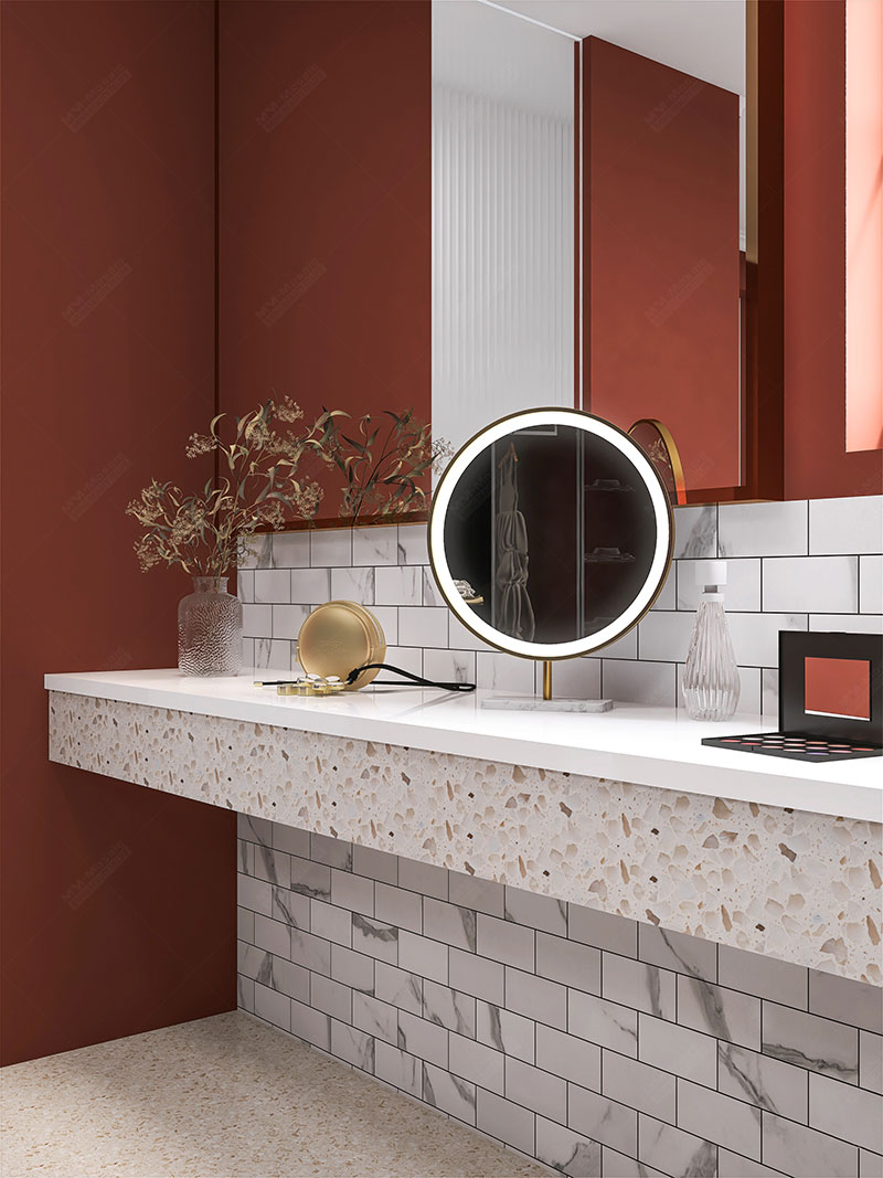 bathroom vanity wall with self adhesive tile