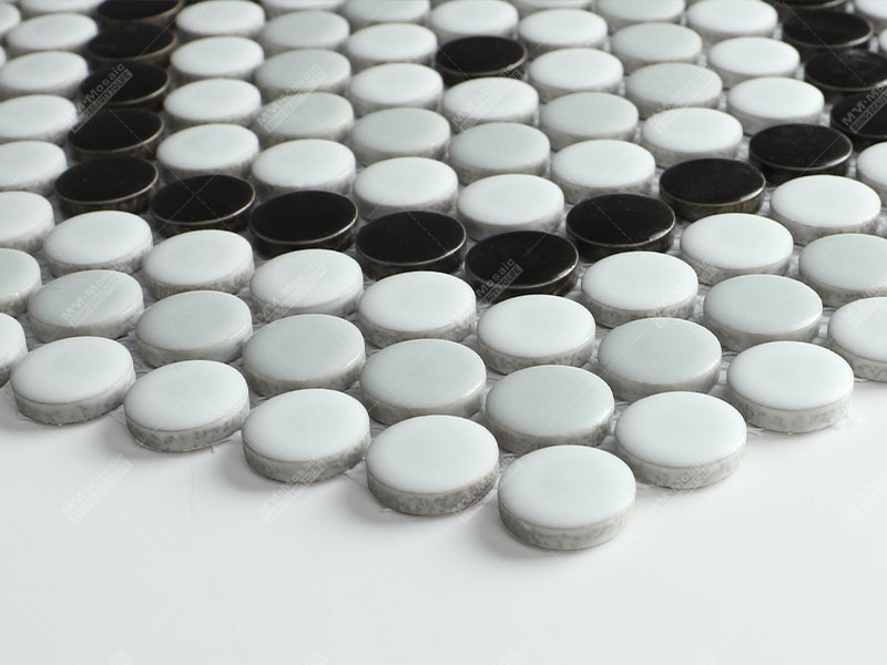 black and white penny round tiles