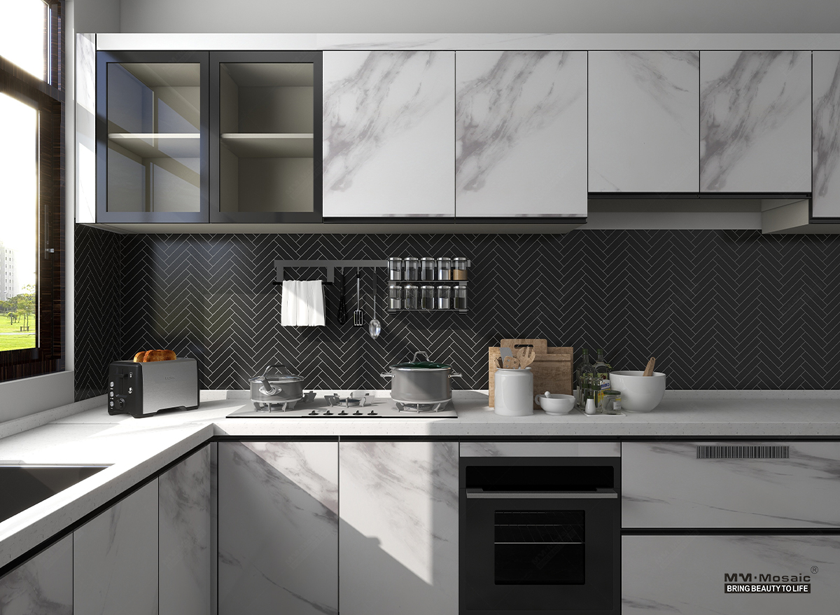 black herringbone tiles for kitchen ZMA1101