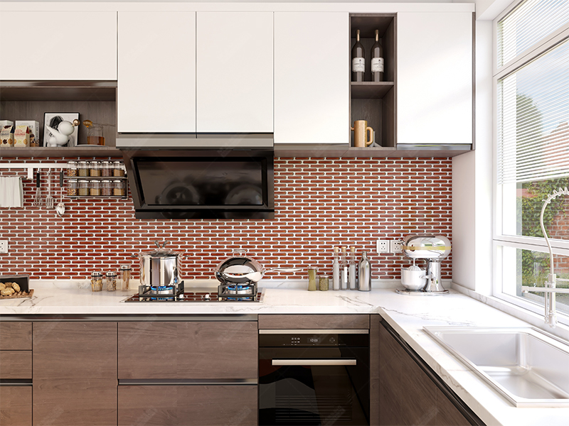 bold color kitchen backsplash with finger mosaic tile